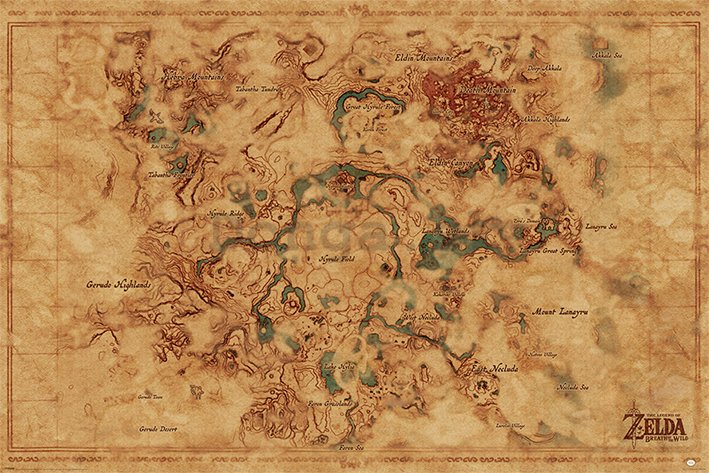 Plagát - The Legend Of Zelda: Breath Of The Wild (Hyrule World Map) 