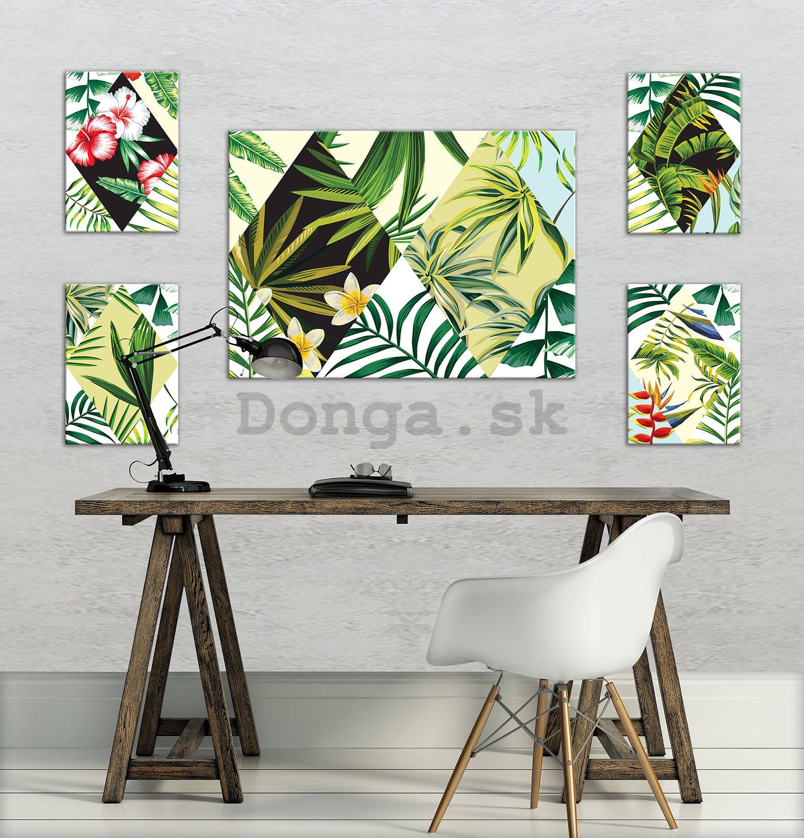 Obraz na plátne: Maľovaná tropická flóra (3) - set 1ks 70x50 cm a 4ks 32,4x22,8 cm