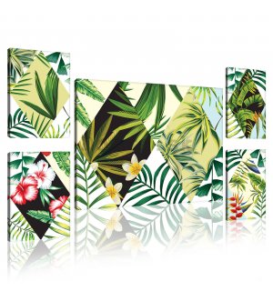 Obraz na plátne: Maľovaná tropická flóra (3) - set 1ks 70x50 cm a 4ks 32,4x22,8 cm