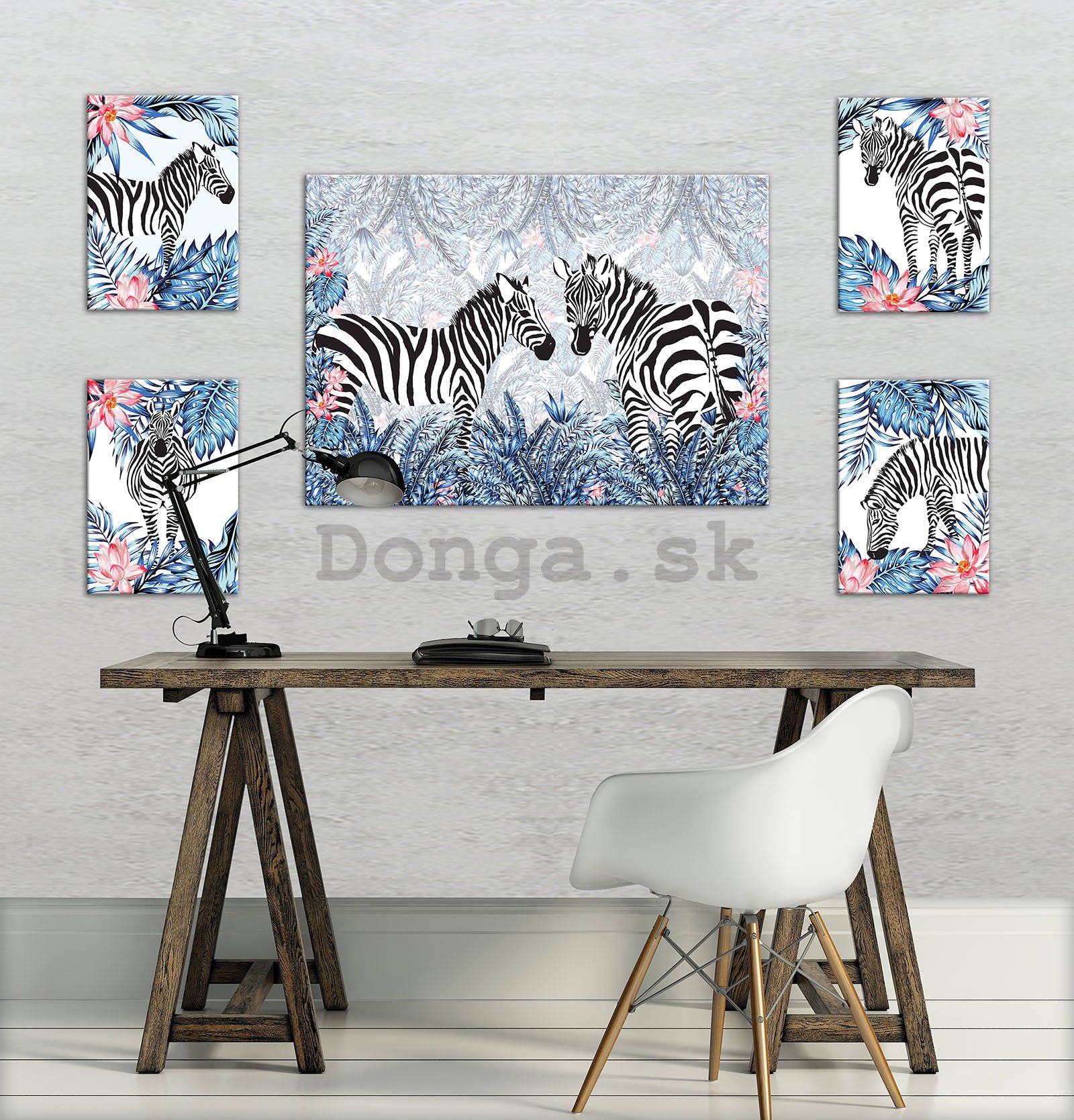 Obraz na plátne: Maľované zebry (1) - set 1ks 70x50 cm a 4ks 32,4x22,8 cm