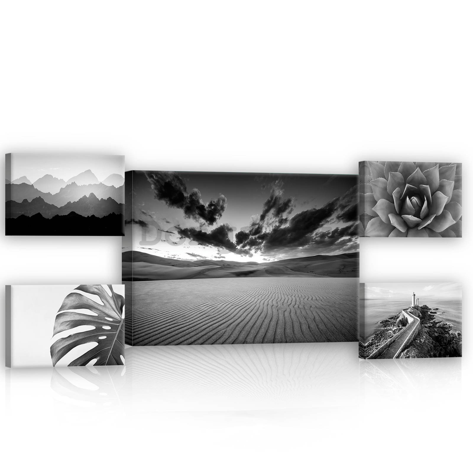 Obraz na plátne: Čiernobiele pohľady (1) - set 1ks 70x50 cm a 4ks 32,4x22,8 cm