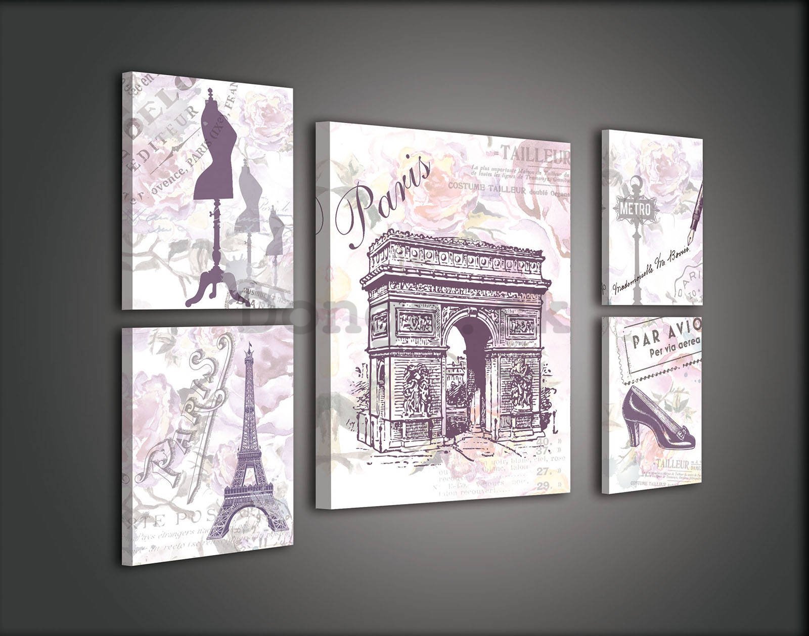 Obraz na plátne: Dominanty Paríža (2) - set 1ks 50x70 cm a 4ks 32,4x22,8 cm