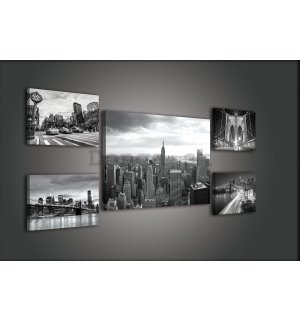 Obraz na plátne: Čiernobiely New York (1) - set 1ks 70x50 cm a 4ks 32,4x22,8 cm