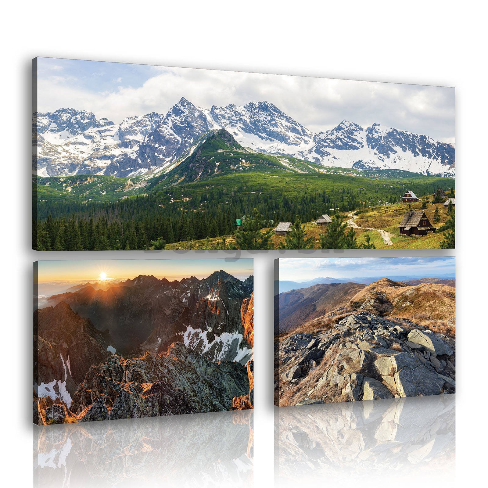 Obraz na plátne: Výhľady na hory (2) - set 1ks 80x30 cm a 2ks 37,5x24,8 cm