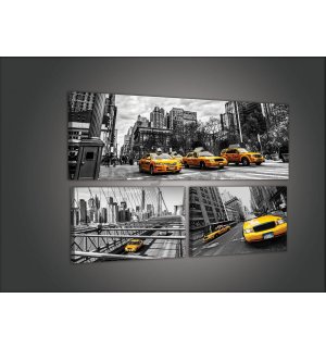 Obraz na plátne: New York Taxi (1) - set 1ks 80x30 cm a 2ks 37,5x24,8 cm