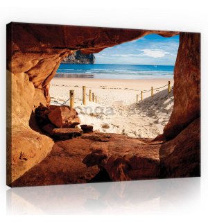 Obraz na plátne: Pláž za jaskýňou - 80x60 cm