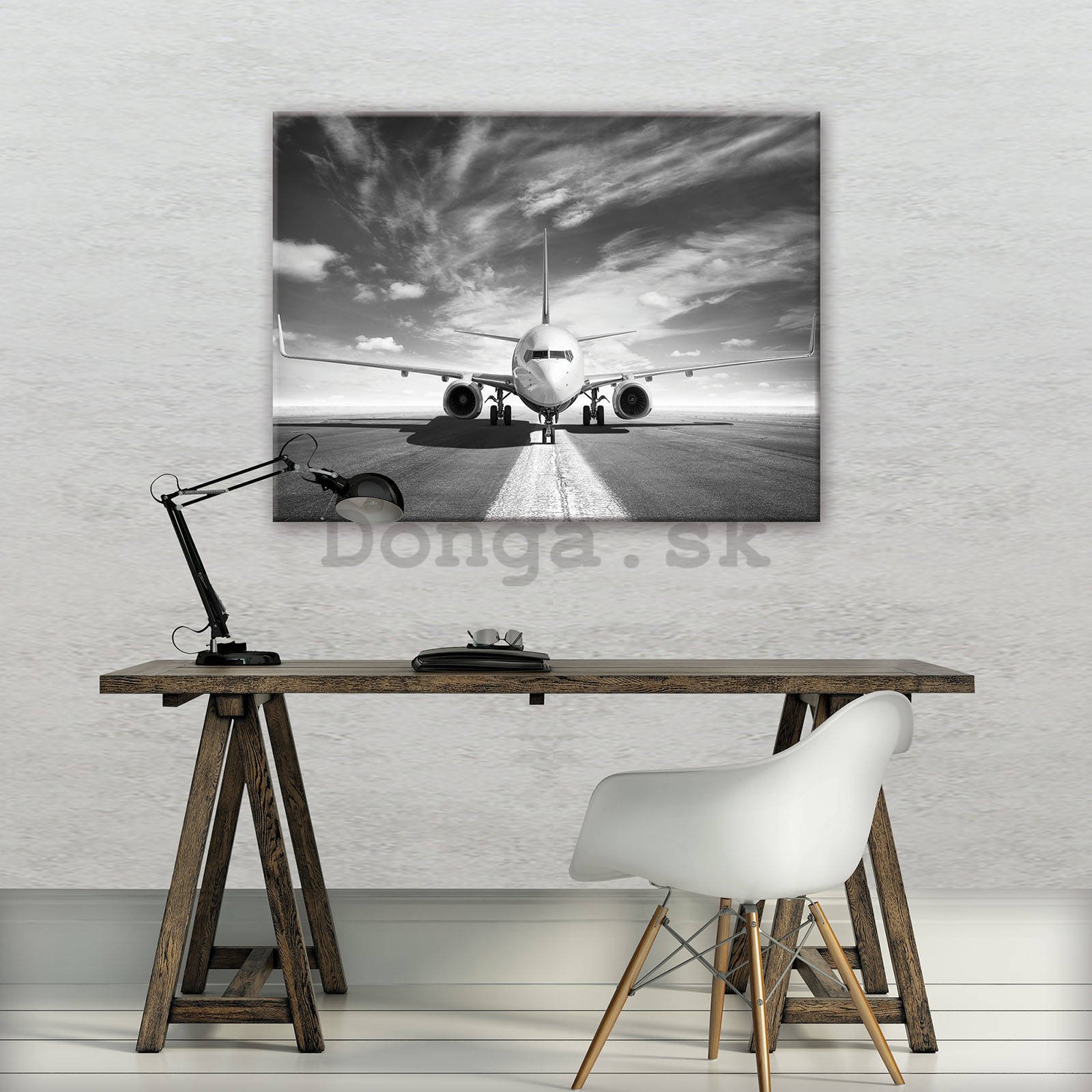 Obraz na plátne: Prúdové lietadlo (čiernobiele) - 80x60 cm