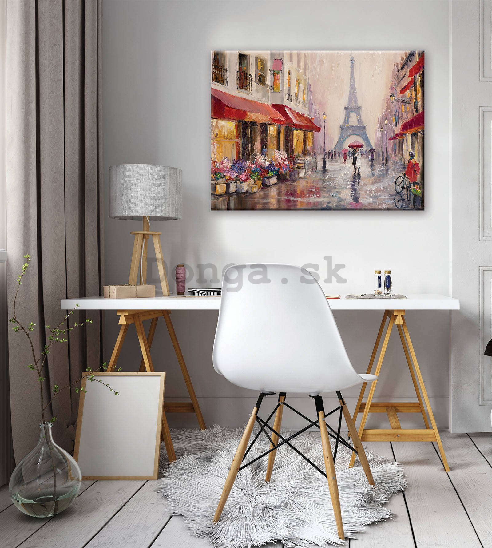 Obraz na plátne: Ulička k Eiffelovej veži (maľované) - 80x60 cm