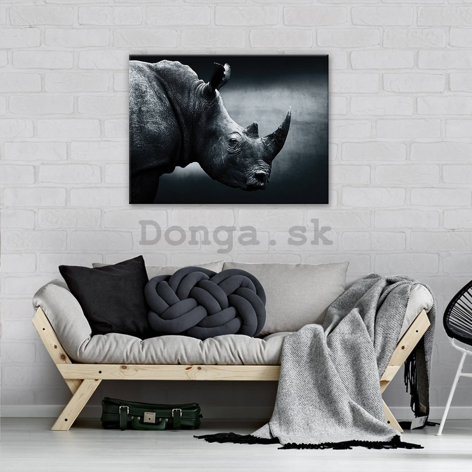 Obraz na plátne: Nosorožec (čiernobiely) - 80x60 cm
