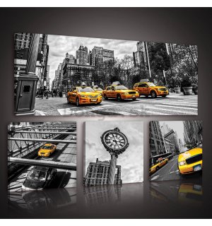 Obraz na plátne: New York Taxi (1) - set 1ks 80x30 cm a 3ks 25,8x24,8 cm