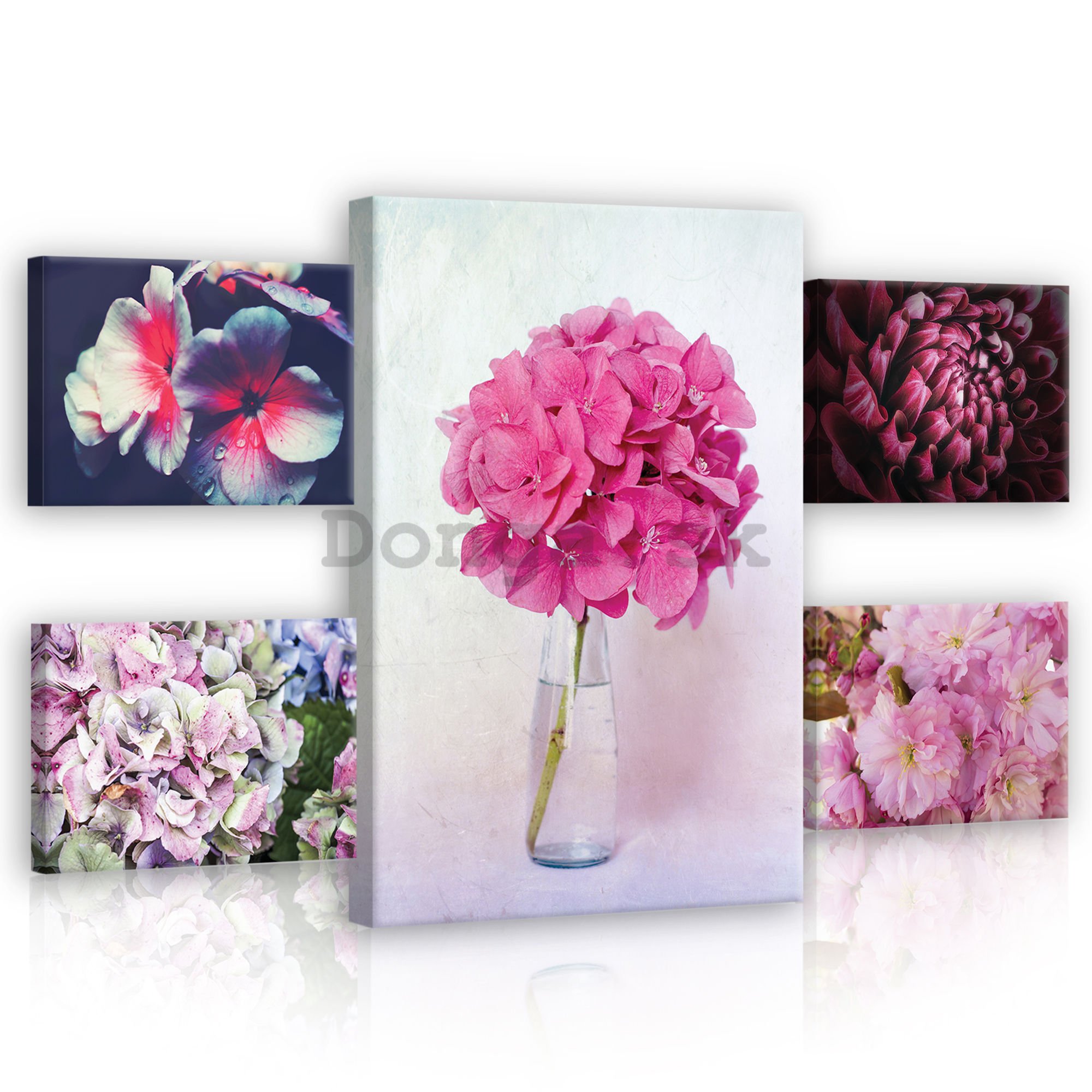 Obraz na plátne: Ružové kvety - set 1ks 70x50 cm a 4ks 32,4x22,8 cm