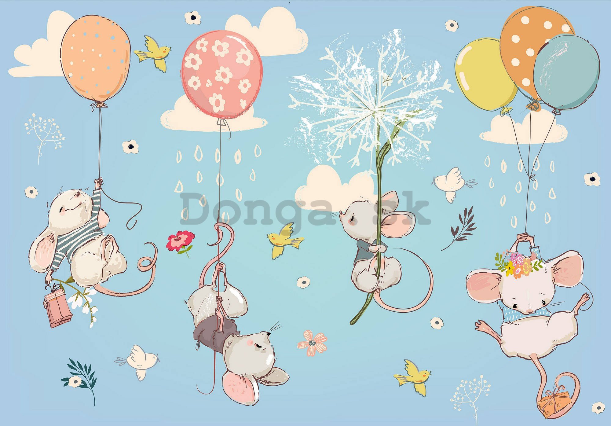 Fototapeta vliesová: Malé myšky v oblacích - 104x70,5 cm