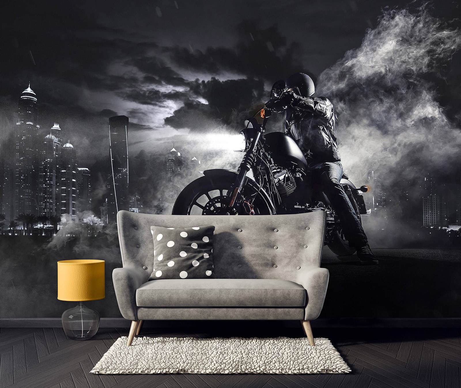 Fototapeta vliesová: Motorkář v nočním městě - 254x184 cm