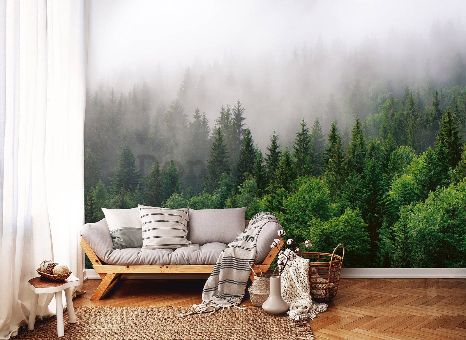 Fototapeta vliesová: Mlha nad lesem (2) - 254x184 cm