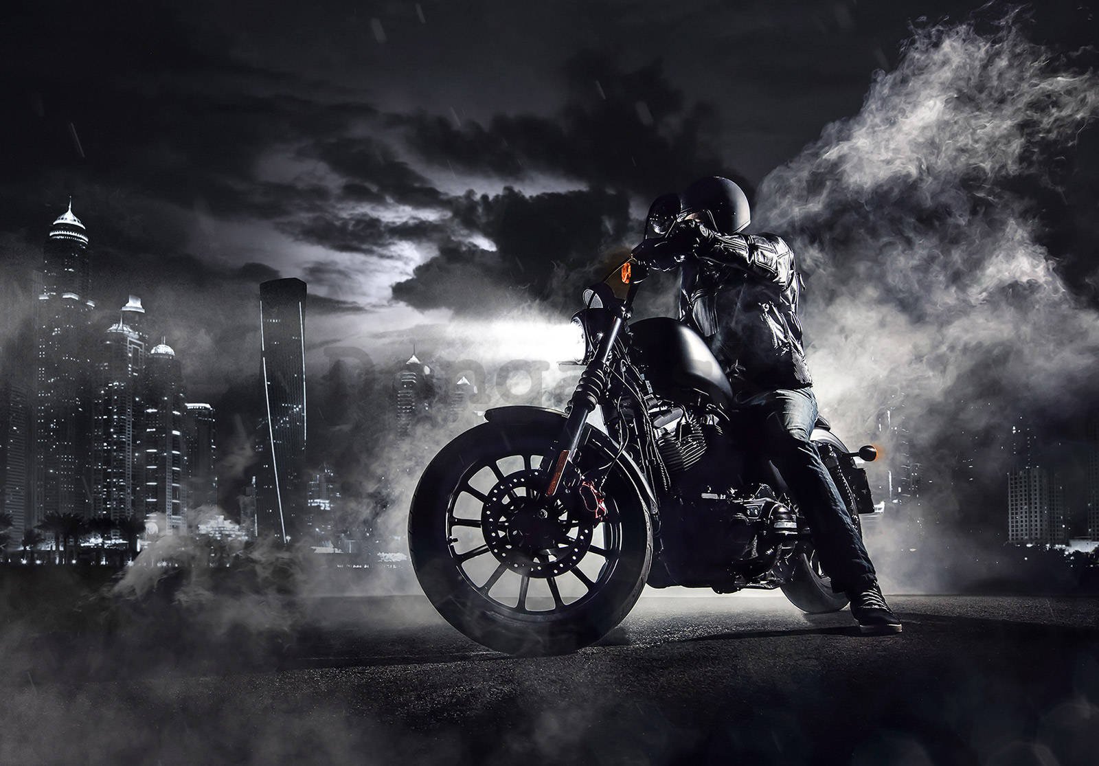 Fototapeta vliesová: Motorkář v nočním městě - 104x70,5 cm