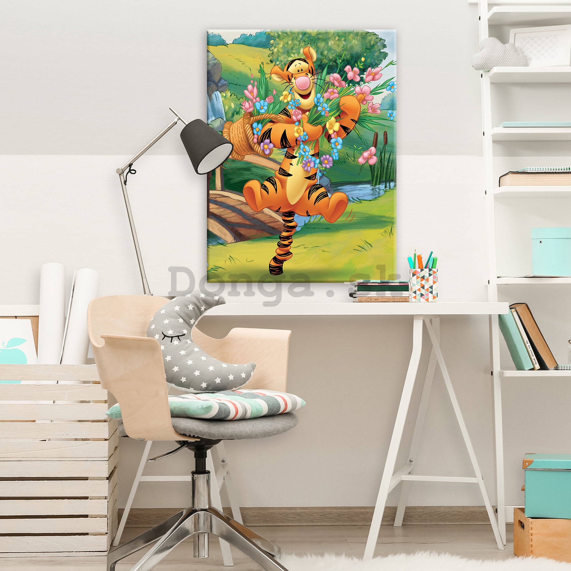 Obraz na plátne: Medvedík Pú (Tiger a kvety) - 75x100 cm