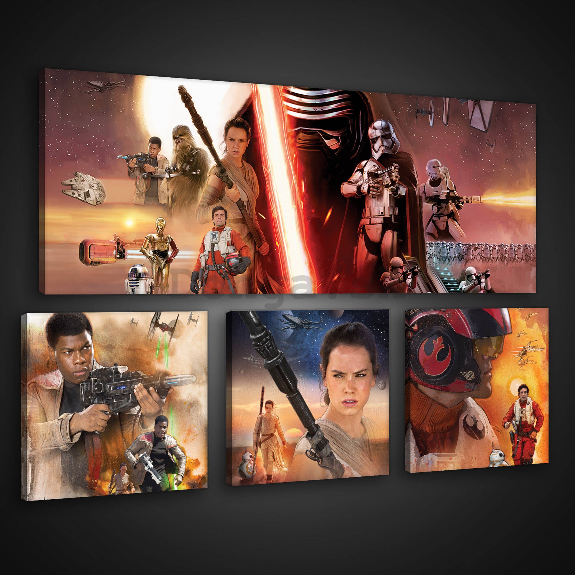 Obraz na plátne: Star Wars The Force Awakens - set 1ks 80x30 cm a 3ks 25,8x24,8 cm