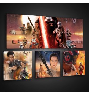 Obraz na plátne: Star Wars The Force Awakens - set 1ks 80x30 cm a 3ks 25,8x24,8 cm