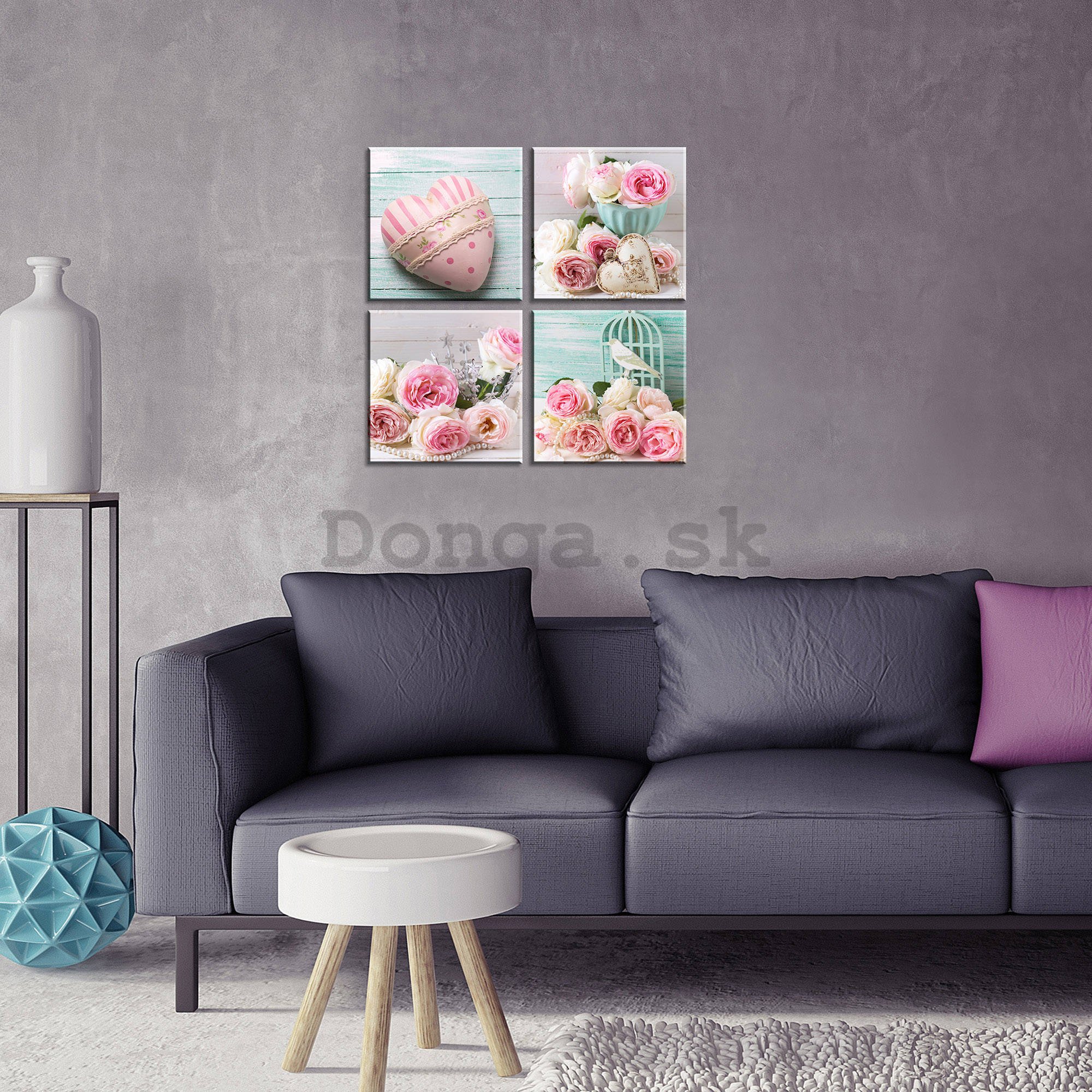 Obraz na plátne: Ružové zátišie (2) - set 4ks 25x25cm
