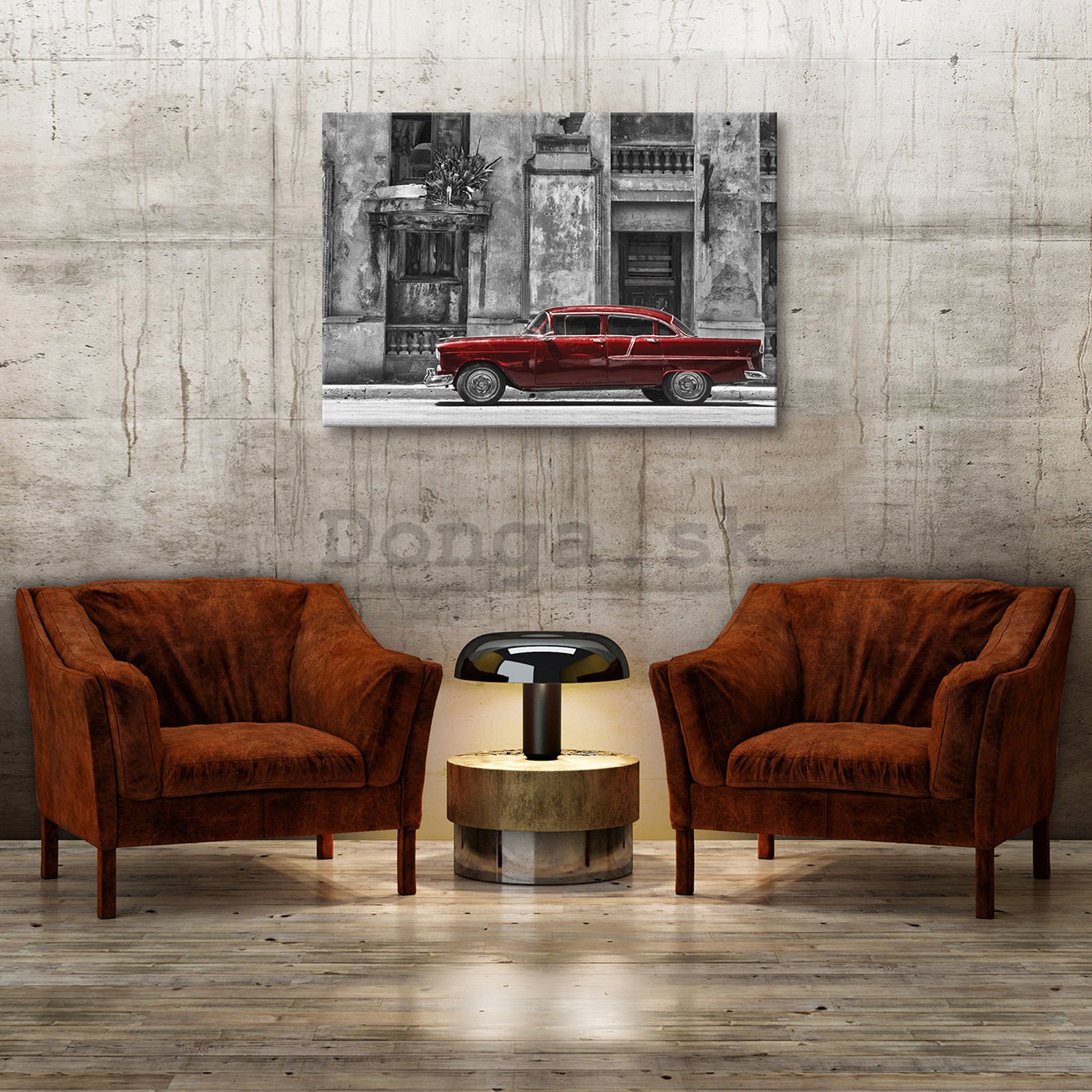 Obraz na plátne: Kubánska ulice červnené auto - 100x75 cm