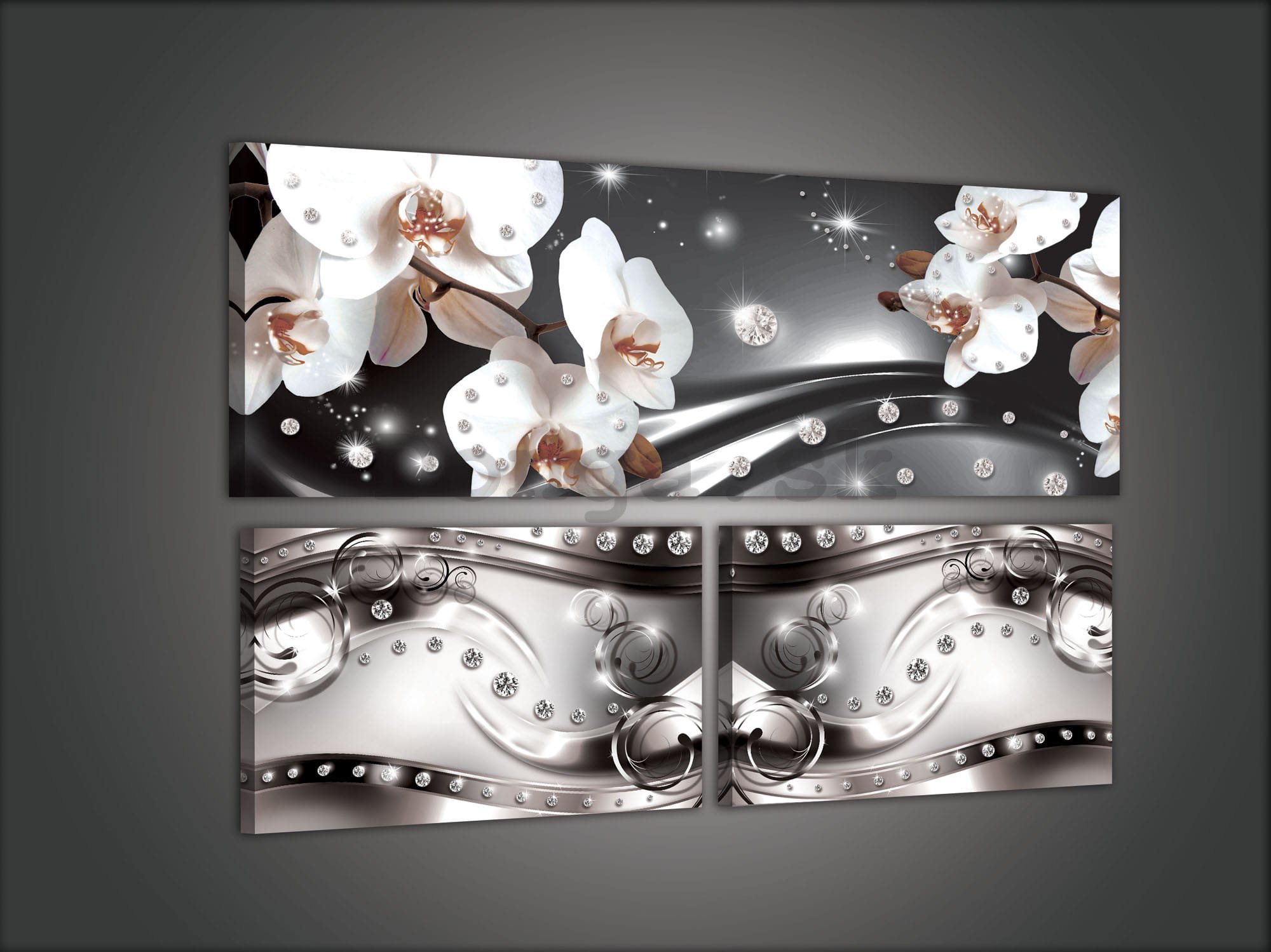 Obraz na plátne: Biela kvetinová abstrakcia - set 1ks 80x30 cm a 2ks 37,5x24,8 cm