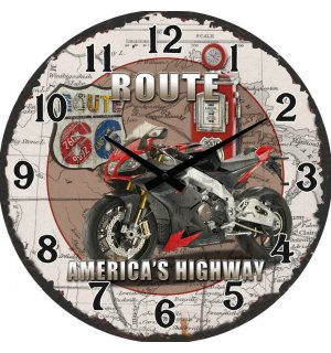 Nástenné sklenené hodiny: Route 66 America's Highway - 34 cm