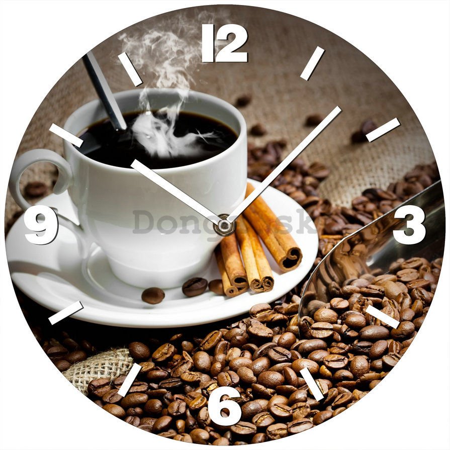 Nástenné sklenené hodiny: Káva a škorica - 34 cm