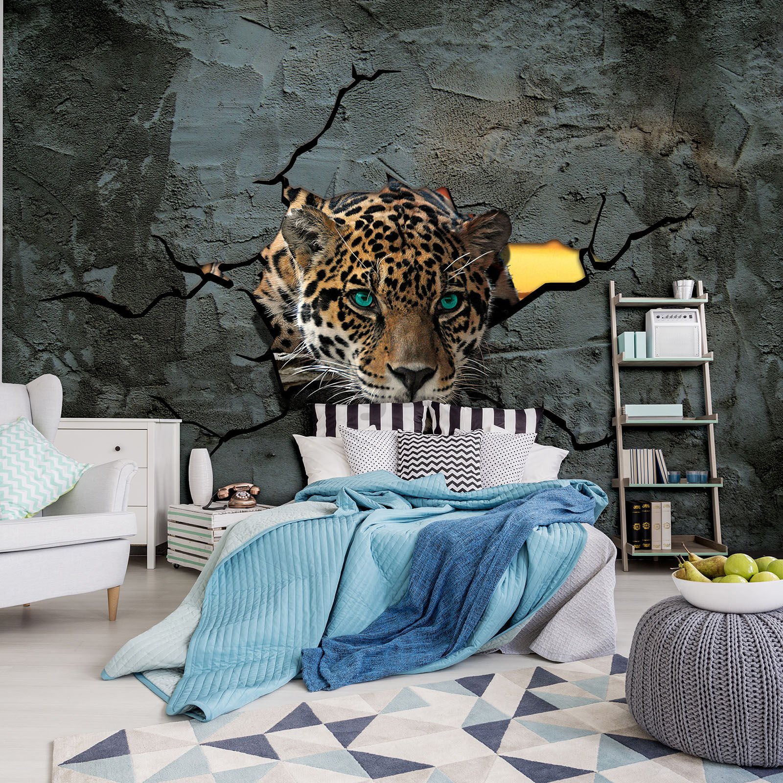 Fototapeta vliesová: Gepard ve zdi - 152,5x104 cm