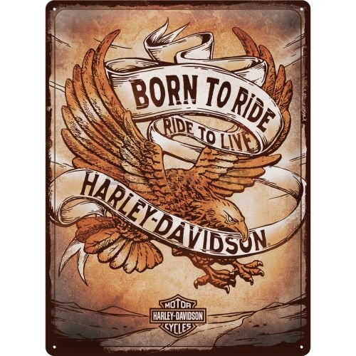 Plechová ceduľa: Harley-Davidson Born to Ride Ride to Live - 30x40 cm