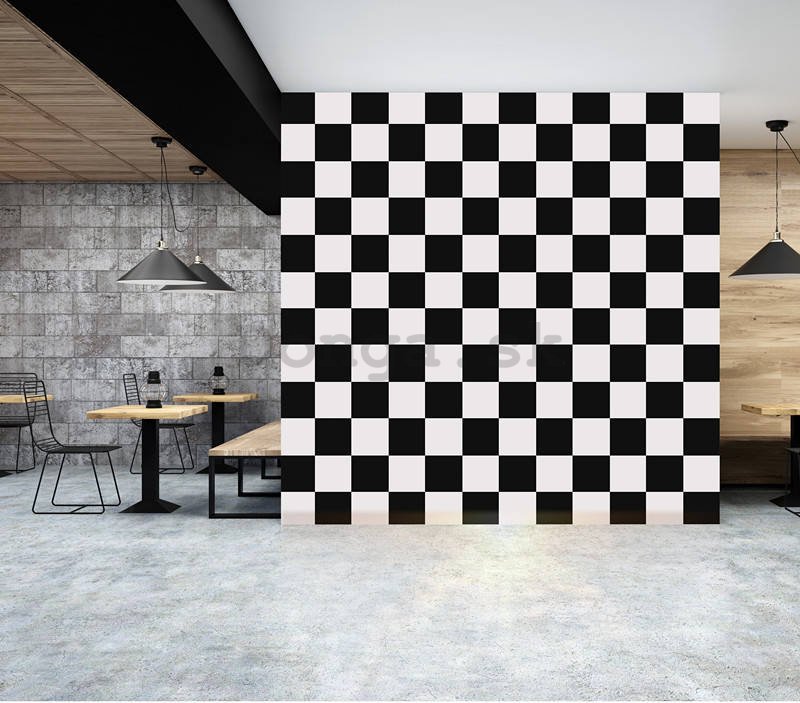 Vinylová tapeta čierno biele kocky - šachovnice