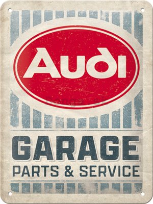 Plechová ceduľa: Audi (Garage Parts & Service) - 15x20 cm