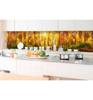 Samolepiaca umývateľná tapeta za kuchynskú linku - Jesenné slnko v lese, 350x60 cm