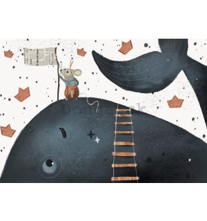 Fototapeta vliesová: Dětská tapeta velryba a myš - 254x184 cm