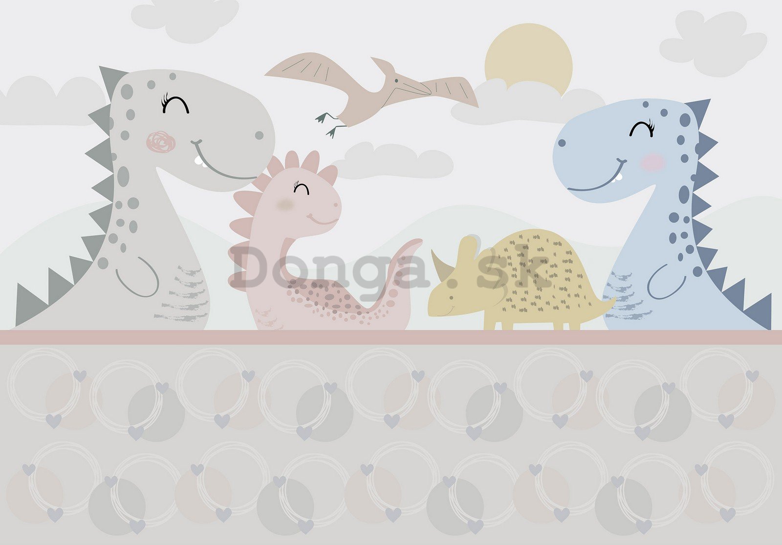 Fototapeta vliesová: Dětská tapeta veselí dinosauři - 368x254 cm