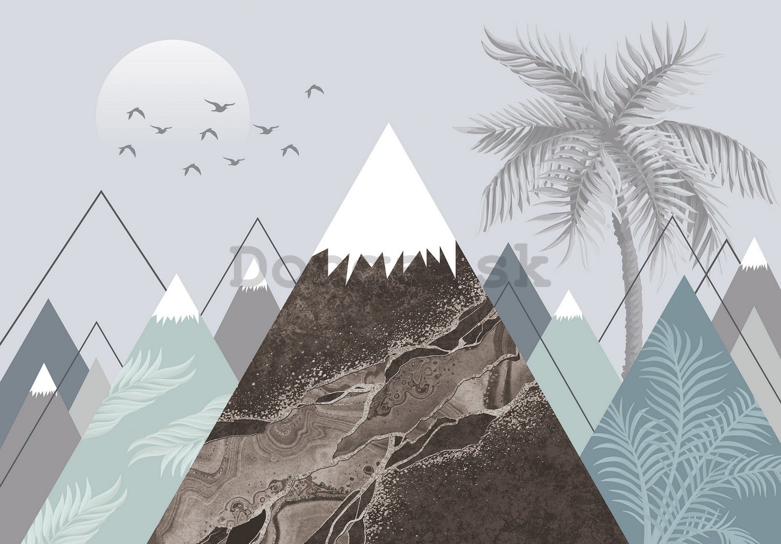 Fototapeta vliesová: Skandinávský vzor (hory a palmy) - 254x184 cm