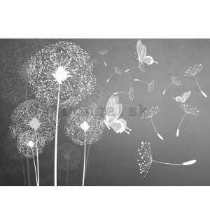Fototapeta vliesová: Pampelišky a motýli (1) - 208x146 cm