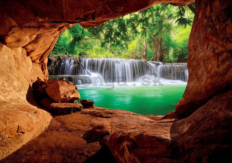Fototapeta vliesová: Vodopád za jaskyňou - 254x184 cm