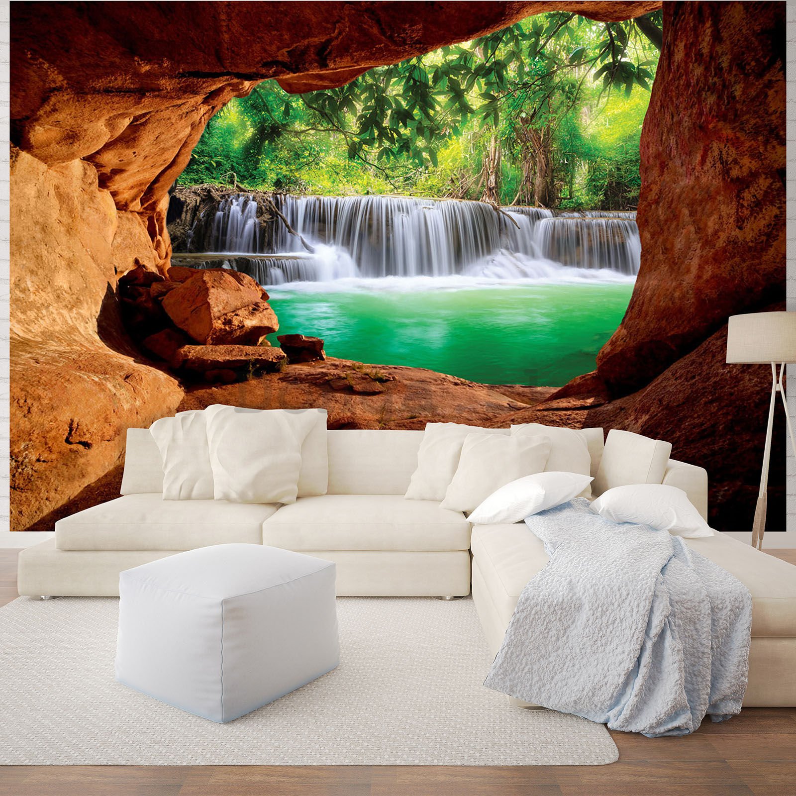 Fototapeta vliesová: Vodopád za jaskyňou - 254x184 cm