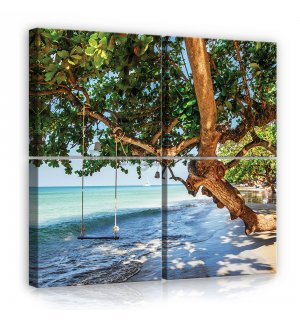 Obraz na plátne: Hojdačka na pláži - set 4ks 25x25cm