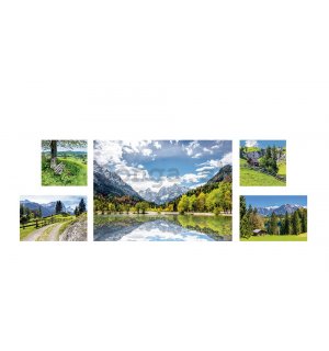 Obraz na plátne: Horská krajina - set 1ks 66x48cm, 2ks 32x21,8cm a 2ks 21,8x21,8 cm