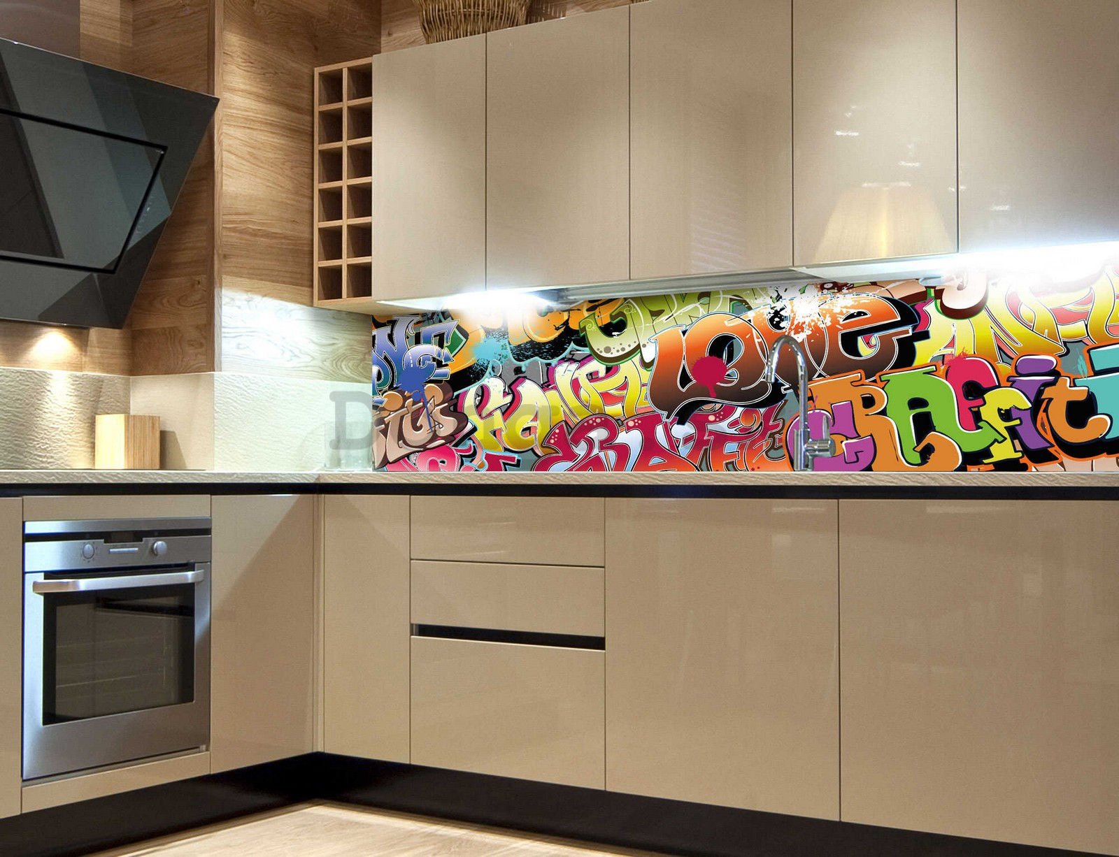 Samolepiaca umývateľná fototapeta za kuchynskú linku - Graffiti, 180x60 cm