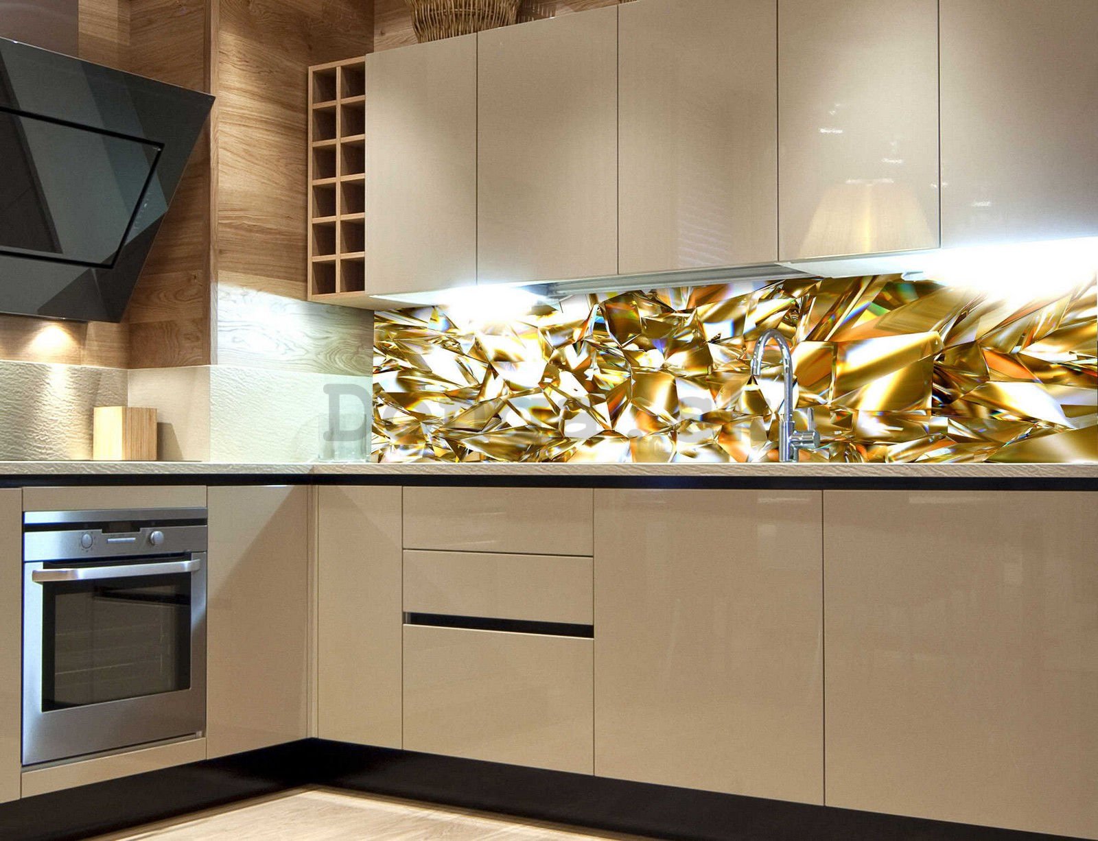 Samolepiaca umývateľná tapeta za kuchynskú linku - Zlaté kryštály, 180x60 cm
