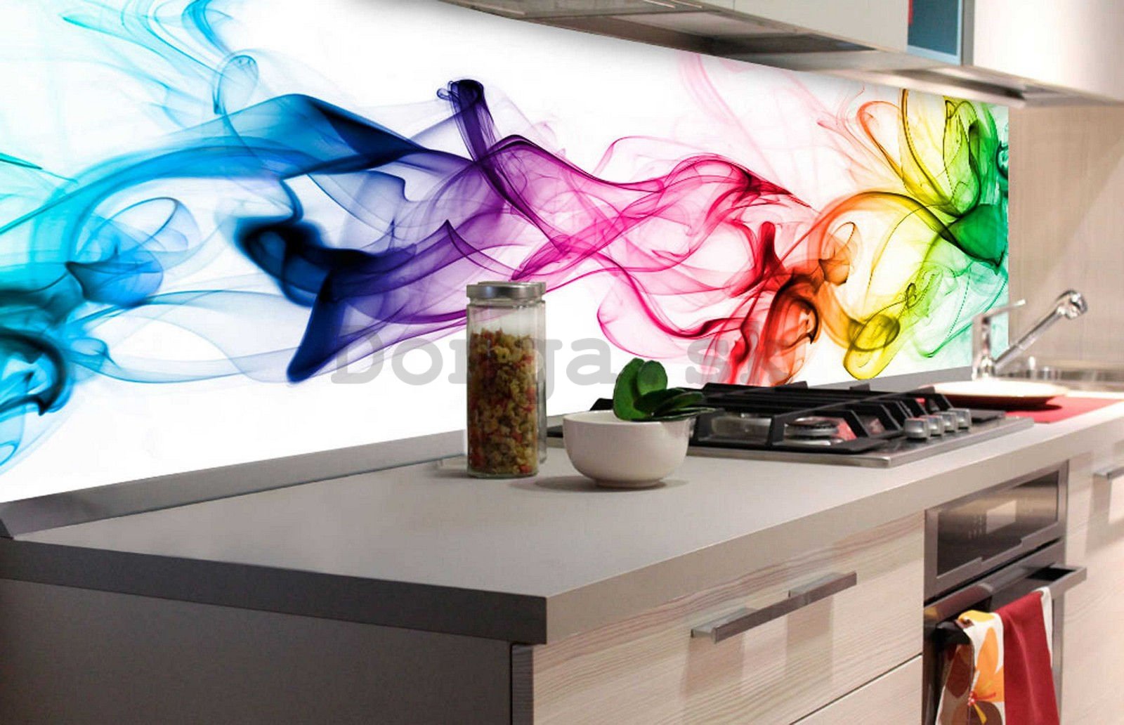 Samolepiaca umývateľná tapeta za kuchynskú linku - Farebný dym (1), 180x60 cm
