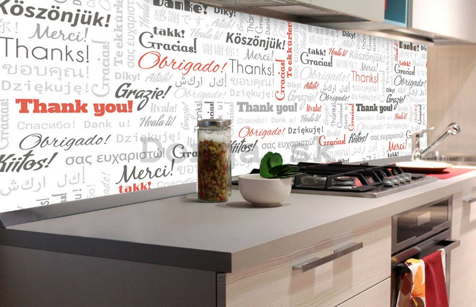 Samolepiaca umývateľná tapeta za kuchynskú linku - Thank you!, 180x60 cm