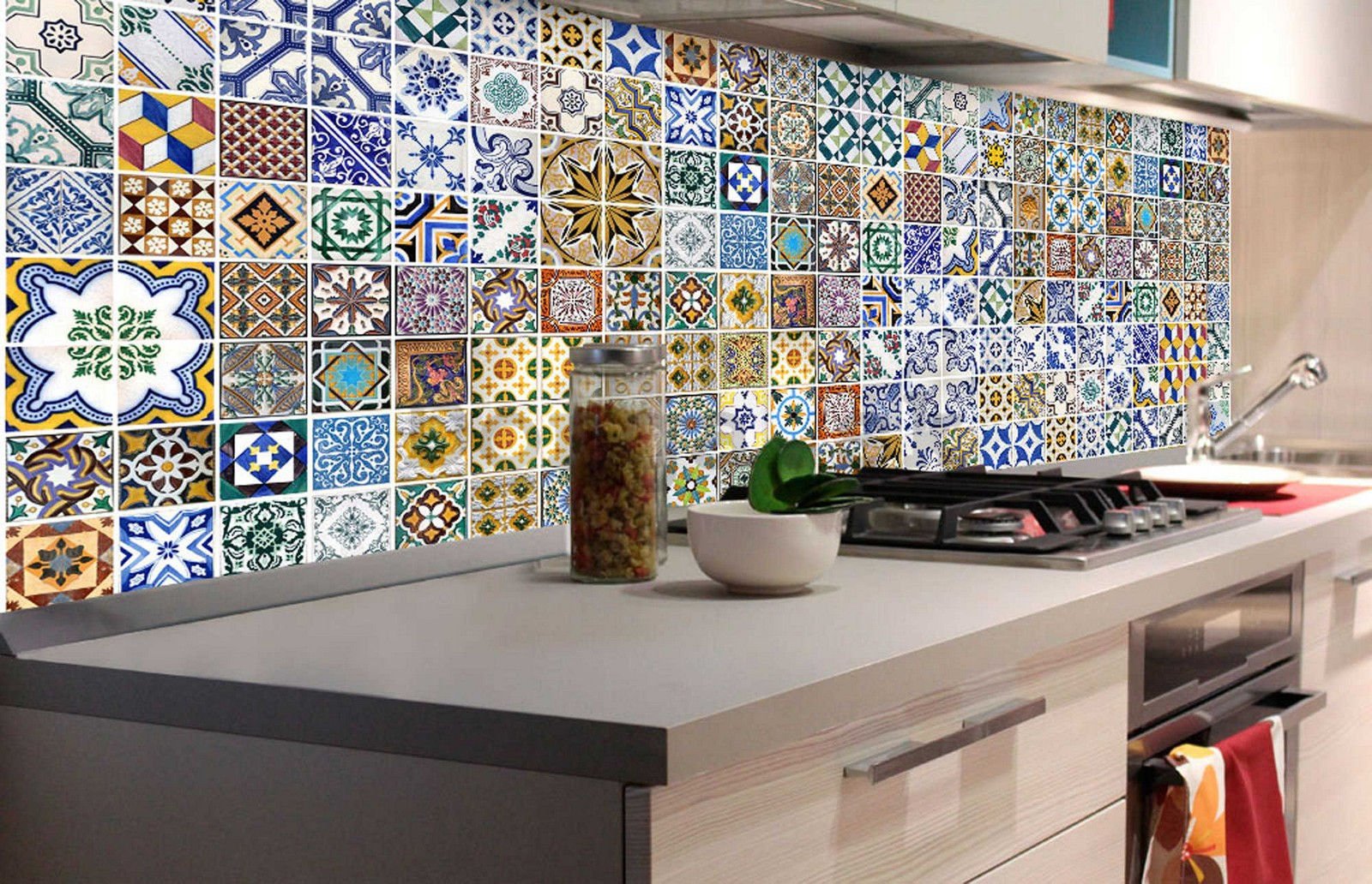 Samolepiaca umývateľná tapeta za kuchynskú linku - Portugalské dlaždice, 180x60 cm