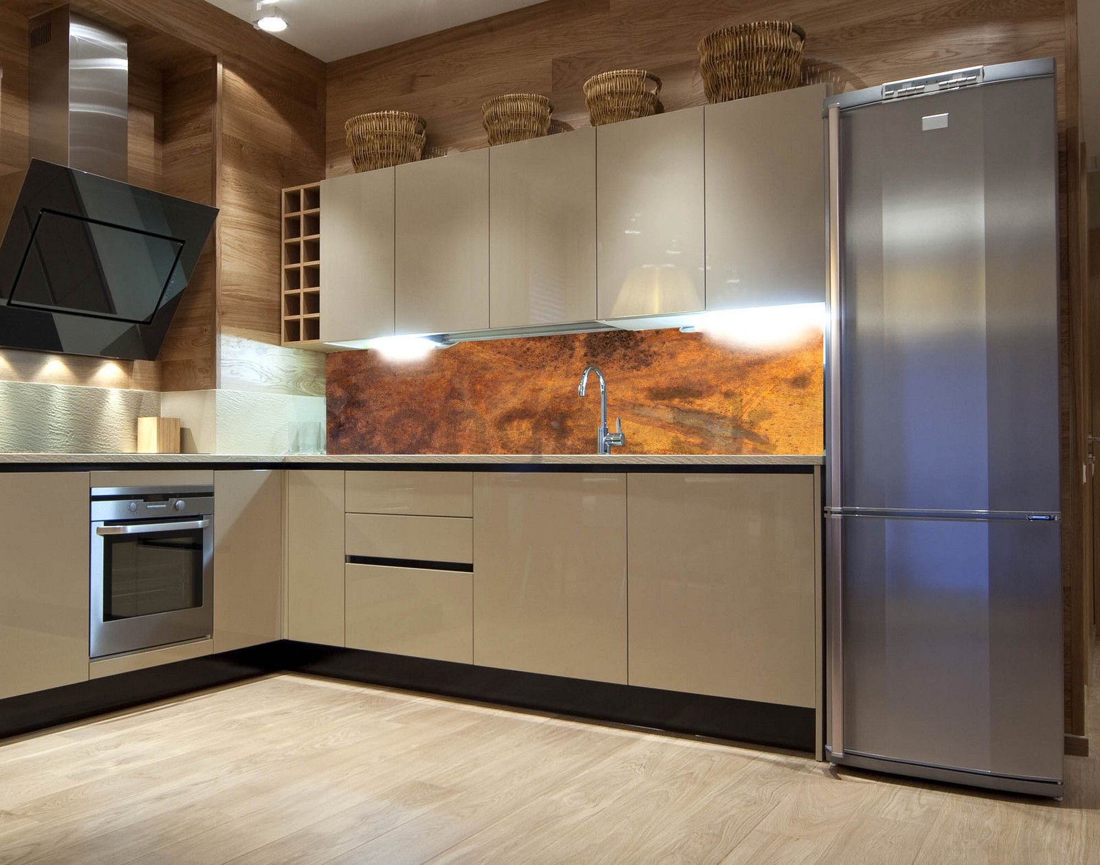 Samolepiaca umývateľná tapeta za kuchynskú linku - Medený obklad, 180x60 cm