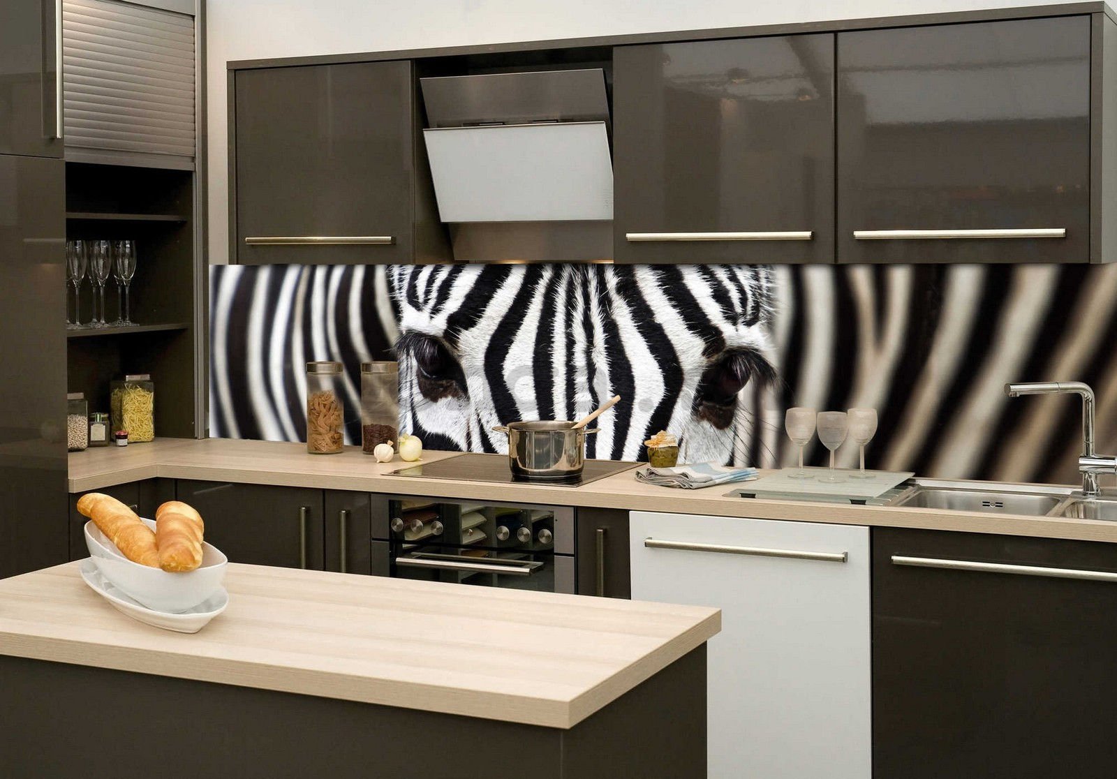 Samolepiaca umývateľná fotofototapeta za kuchynskú linku - Zebra, 260x60 cm