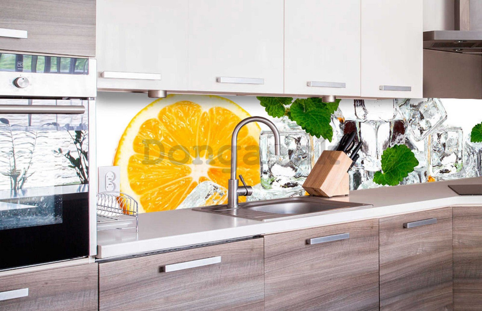Samolepiaca umývateľná fototapeta za kuchynskú linku - Citrón a ľad, 260x60 cm