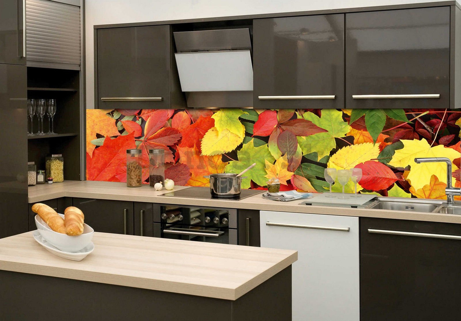 Samolepiaca umývateľná fototapeta za kuchynskú linku - Jesenné lístie, 260x60 cm