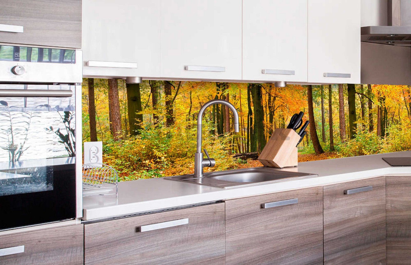 Samolepiaca umývateľná fototapeta za kuchynskú linku - Jesenný les, 260x60 cm